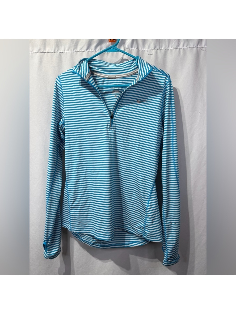 Nike Blue and White Striped Dri-FIT athletic jacket